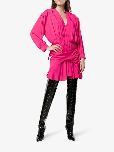 Shop Balenciaga V Neck Uplifted Dress In Pink & Purple