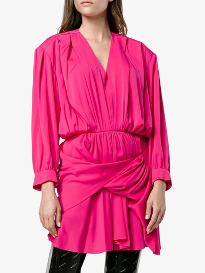 Shop Balenciaga V Neck Uplifted Dress In Pink & Purple