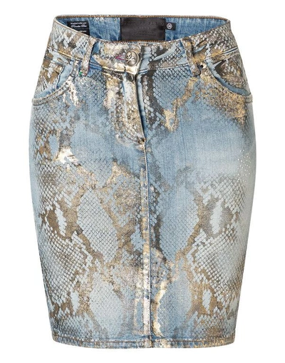 Shop Philipp Plein Denim Skirt "angelique" In Paradise Blue