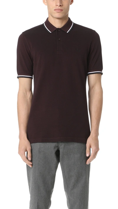 Fred Perry Twin Tipped Slim Fit Polo In Mahogany Black Oxford /white/black