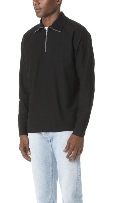 Shop Our Legacy Half Zip Mock Neck Pullover In Black