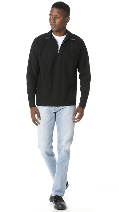 Shop Our Legacy Half Zip Mock Neck Pullover In Black