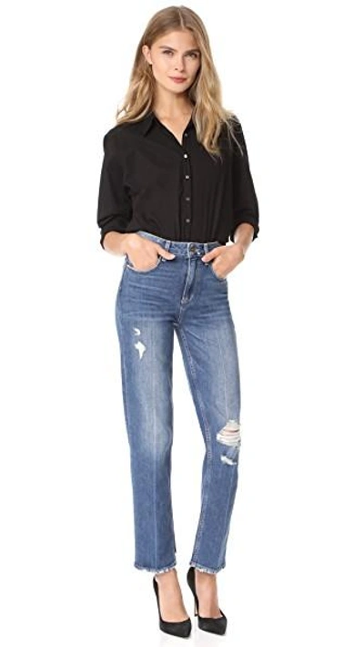 Shop Paige High Rise Sarah Straight Jeans In Kellen Destructed