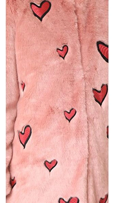 Shop Alice And Olivia Madge Embroidered Faux Fur Coat In Pink/deep Ruby
