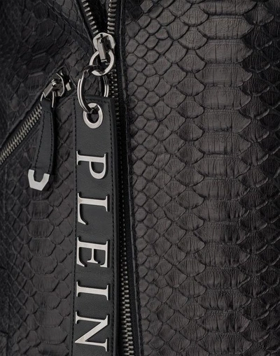 Shop Philipp Plein Leather Biker "python" In Black