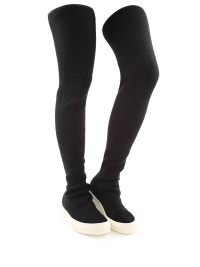 Shop Rick Owens Drkshdw Stretch-knit Over-the-knee Boots In Nero