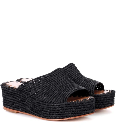 Carrie Forbes Karim Raffia Flatform Sandals In Black