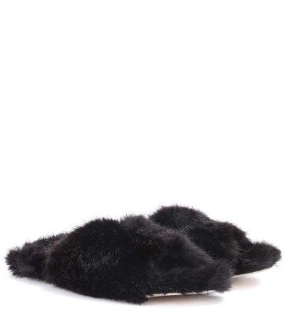 Shop Simone Rocha Faux-fur Slides In Black