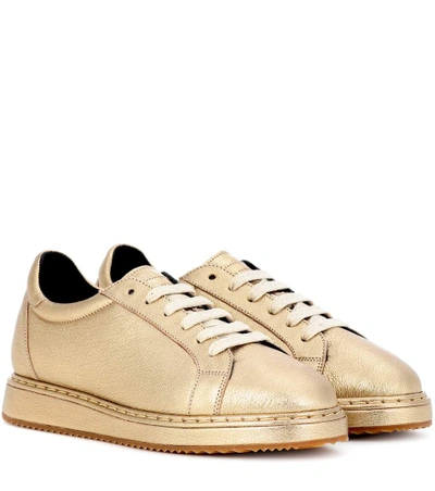 Brunello Cucinelli Leather Sneakers In Gold