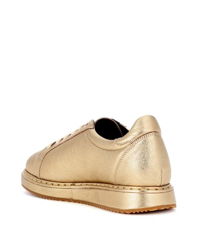 Shop Brunello Cucinelli Leather Sneakers In Gold