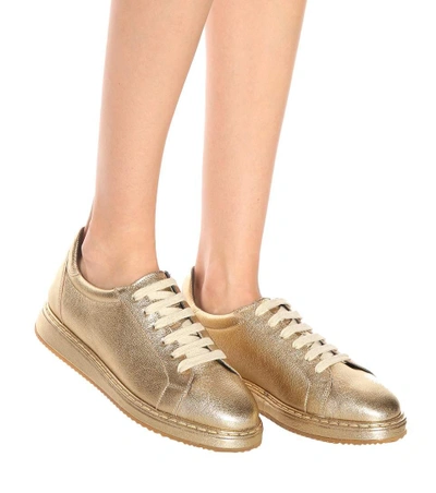 Shop Brunello Cucinelli Leather Sneakers In Gold
