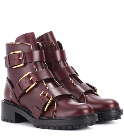 Balmain Ambra Leather Ankle Boots In Purple