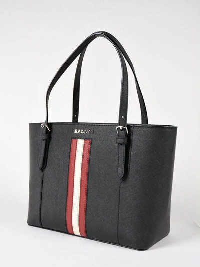 Shop Bally Striped Detail Tote In Black
