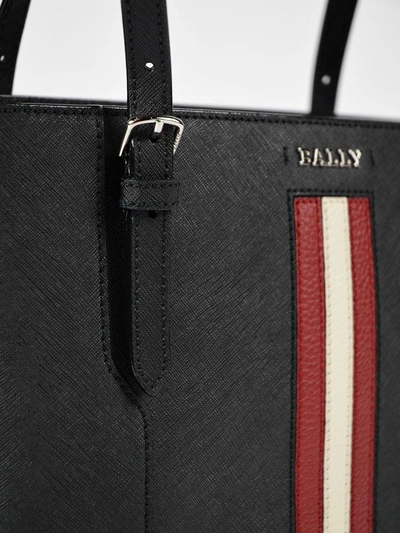 Shop Bally Striped Detail Tote In Black