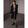 BURBERRY Hooded Wool Blend Coat with Detachable Fur Trim,40576911