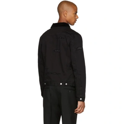 Shop Alexander Mcqueen Black Shredded Denim Jacket In 1001 Black Stonewash