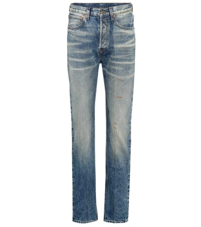 Gucci Embroidered Straight-leg Jeans In Blue