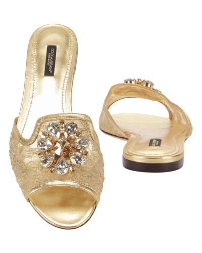 Shop Dolce & Gabbana Jeweled Gold Lace Flat Sandals