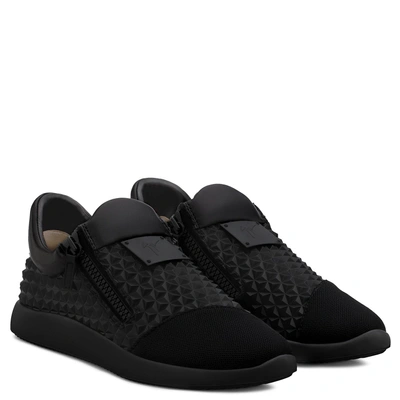 Shop Giuseppe Zanotti - Black Printed Leather Sneaker Runner Studs