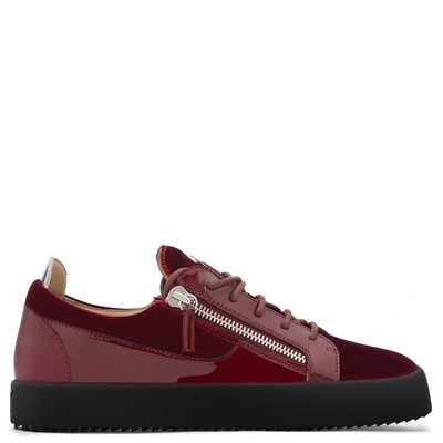 Shop Giuseppe Zanotti - Burgundy Velvet Low-top Sneaker Frankie In Red