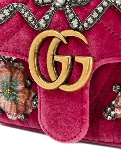 Shop Gucci Gg Marmont Embroidered Bag In Pink