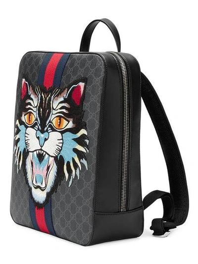 Shop Gucci Gg Supreme Backpack With Angry Cat - Black