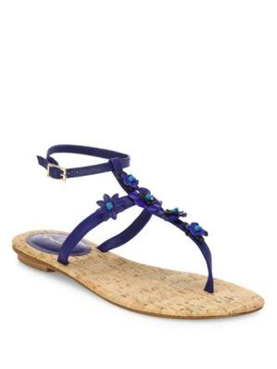 Shop Oscar De La Renta Flower Leather T-strap Sandals In Black