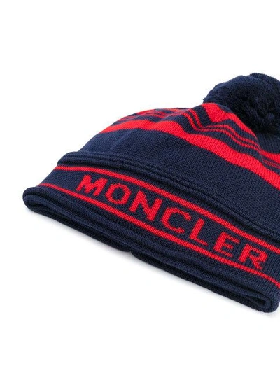 Shop Moncler Striped Logo Bobble Hat