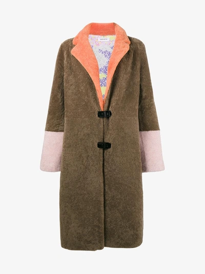 Shop Saks Potts Colour Block Febbe Flower Shearling Coat In Brown