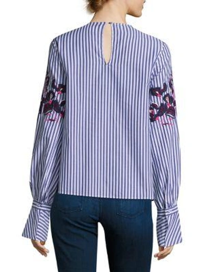 Shop Tanya Taylor Marcie Embroidered Menswear Stripe Cotton Shirt In Navy White