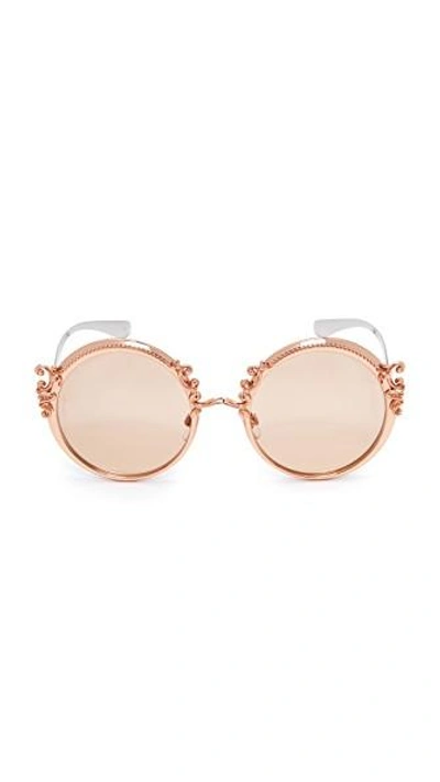 Shop Dolce & Gabbana Barocco Sunglasses In Pink Gold/brown