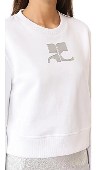 Shop Courrèges Cropped Fleece Sweatshirt In Blanc/argent