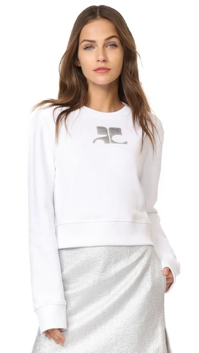 Shop Courrèges Cropped Fleece Sweatshirt In Blanc/argent