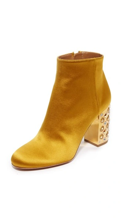 Aquazzura Party Silk Embellished 85mm Bootie In Amber Yellow