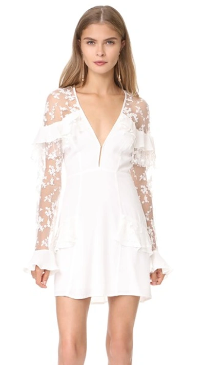 For Love & Lemons Rosebud Embroidery Mini Dress In White