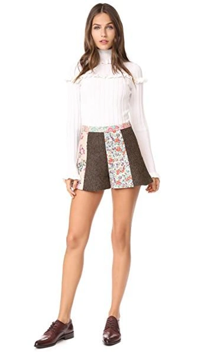 Shop Red Valentino Herringbone Floral Shorts In Camel