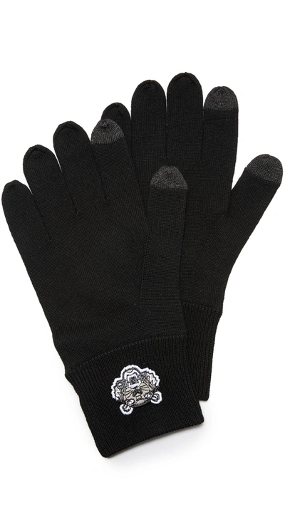 Shop Kenzo Tiger Crest Gloves In Black