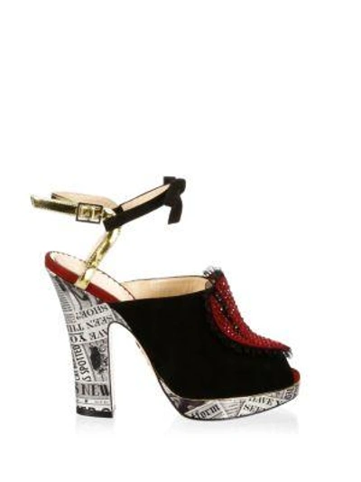 Shop Charlotte Olympia Ruffled Heart Suede Ankle Strap Sandals In Multi Black