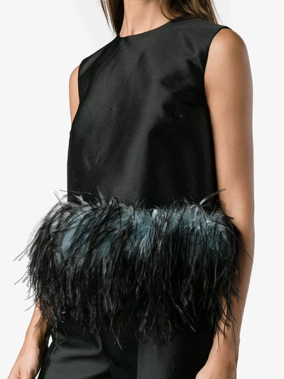 Shop Prada Sleeveless Feather Trimmed Top In Black