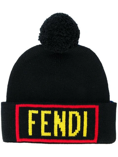 Shop Fendi Reversible Knit Hat In Black