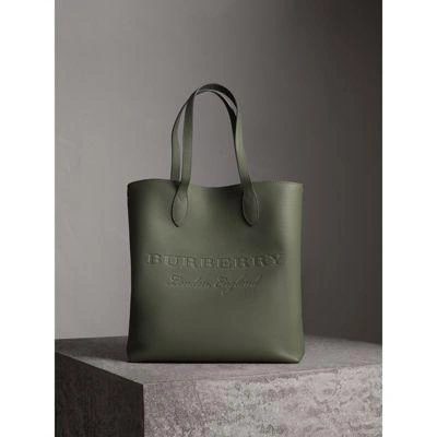 Shop Burberry Medium Embossed Leather Tote In Slate Green