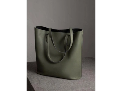 Shop Burberry Medium Embossed Leather Tote In Slate Green