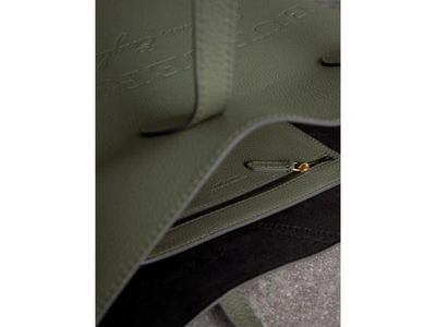 Shop Burberry Medium Embossed Leather Tote In Slate Green