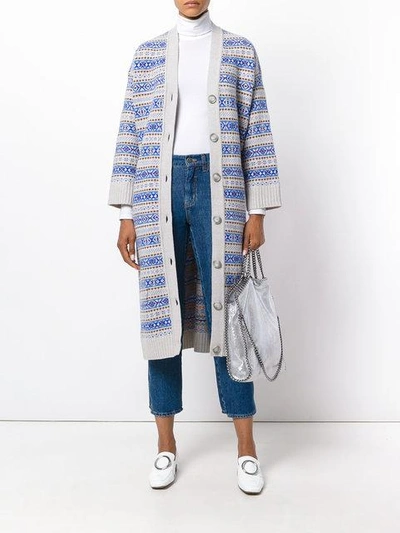 Shop Stella Mccartney Stripe Patterned Longline Cardigan - Neutrals