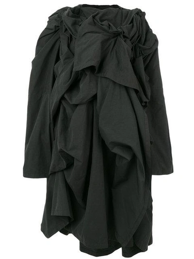 Shop Yohji Yamamoto Frill Embroidered Coat - Black