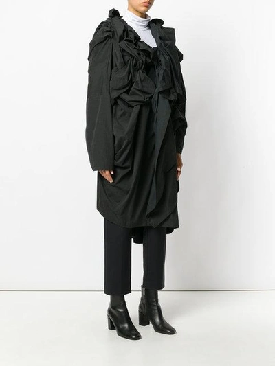 Shop Yohji Yamamoto Frill Embroidered Coat - Black