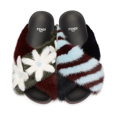 Shop Fendi Multicolor Fur Flowerland Slides In 9ij Black/multi