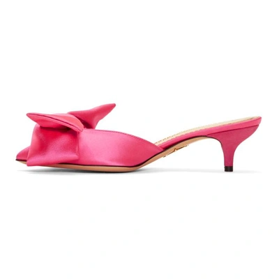 Shop Charlotte Olympia Pink Satin Sophie Mules