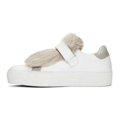 Shop Moncler White Fur Victoire Slip-on Sneakers