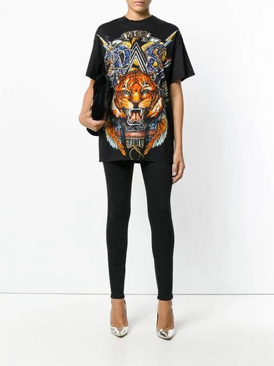 Shop Balmain Oversized Tiger Print T-shirt - Black